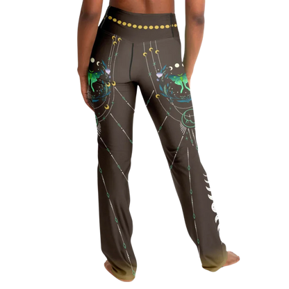 Luna Moth Brown Flare Leggings With Moon Phases