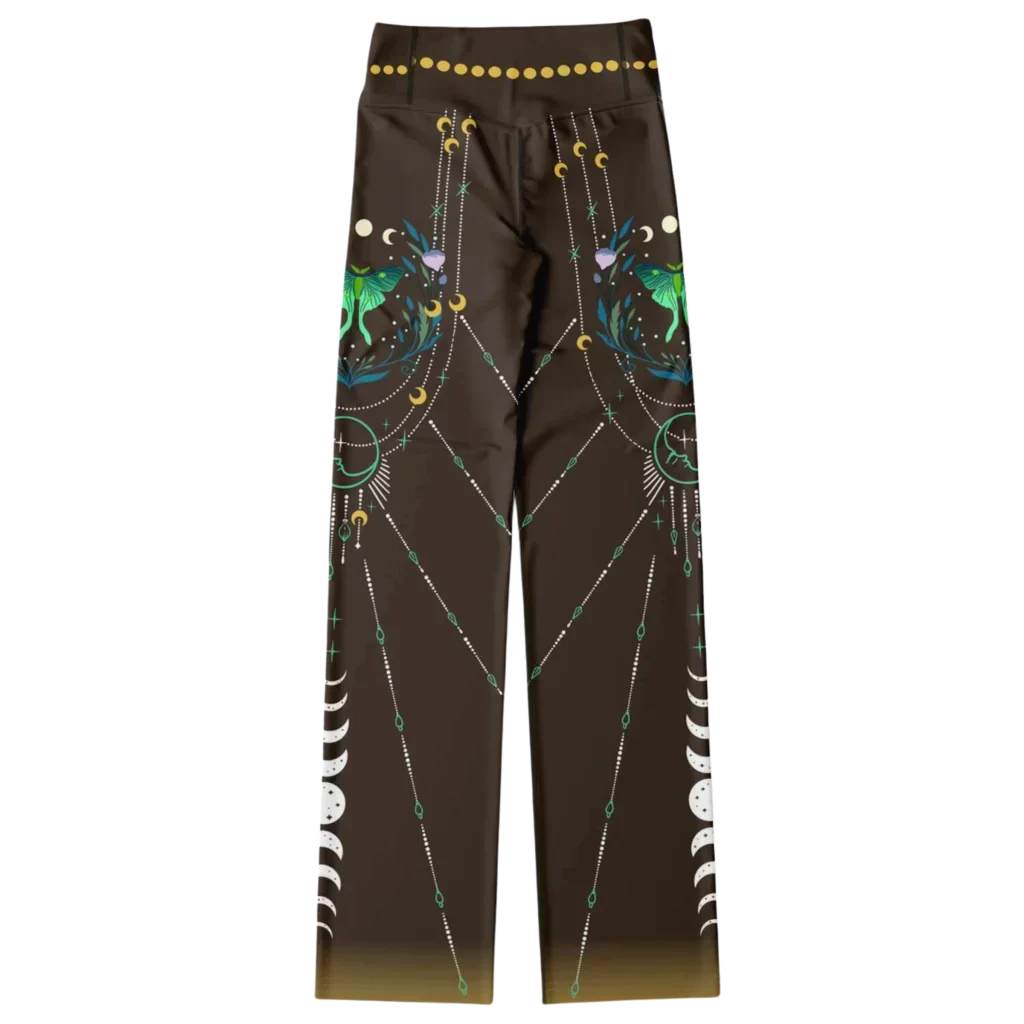 Luna Moth Brown Flare Leggings With Moon Phases