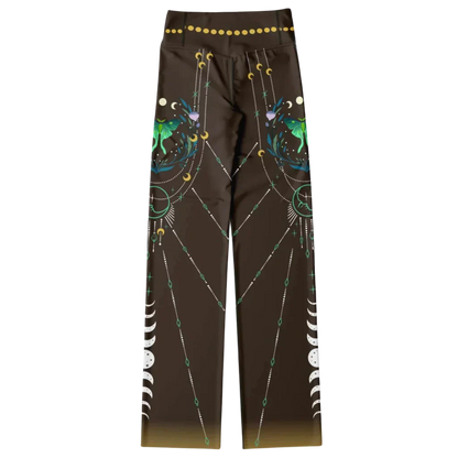 Luna Moth Brown Flare Leggings With Moon Phases