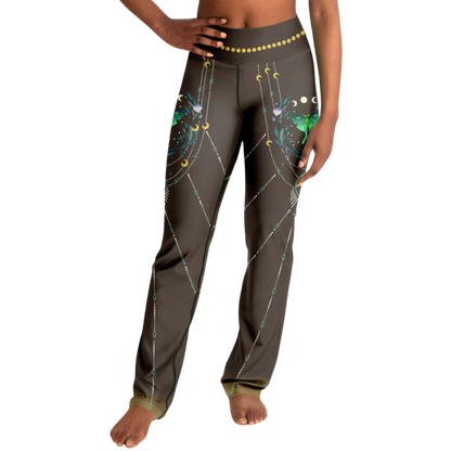 Luna Moth Brown Flare Leggings With Moon Phases