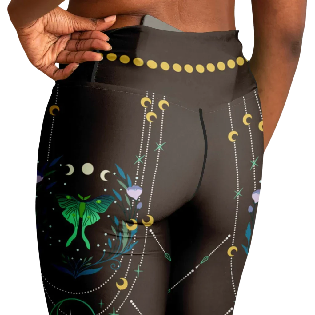 Luna Moth Brown Flare Leggings With Moon Phases