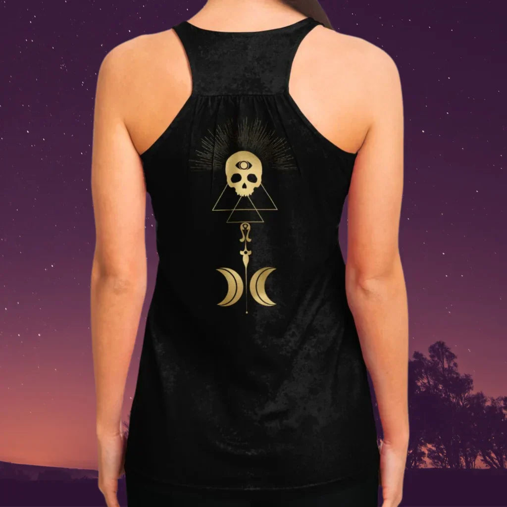 LUNAR TAROT SPIRITUAL TANK RACERBACK FOR WOMEN - Flowy Racerback Tank Top - AOP