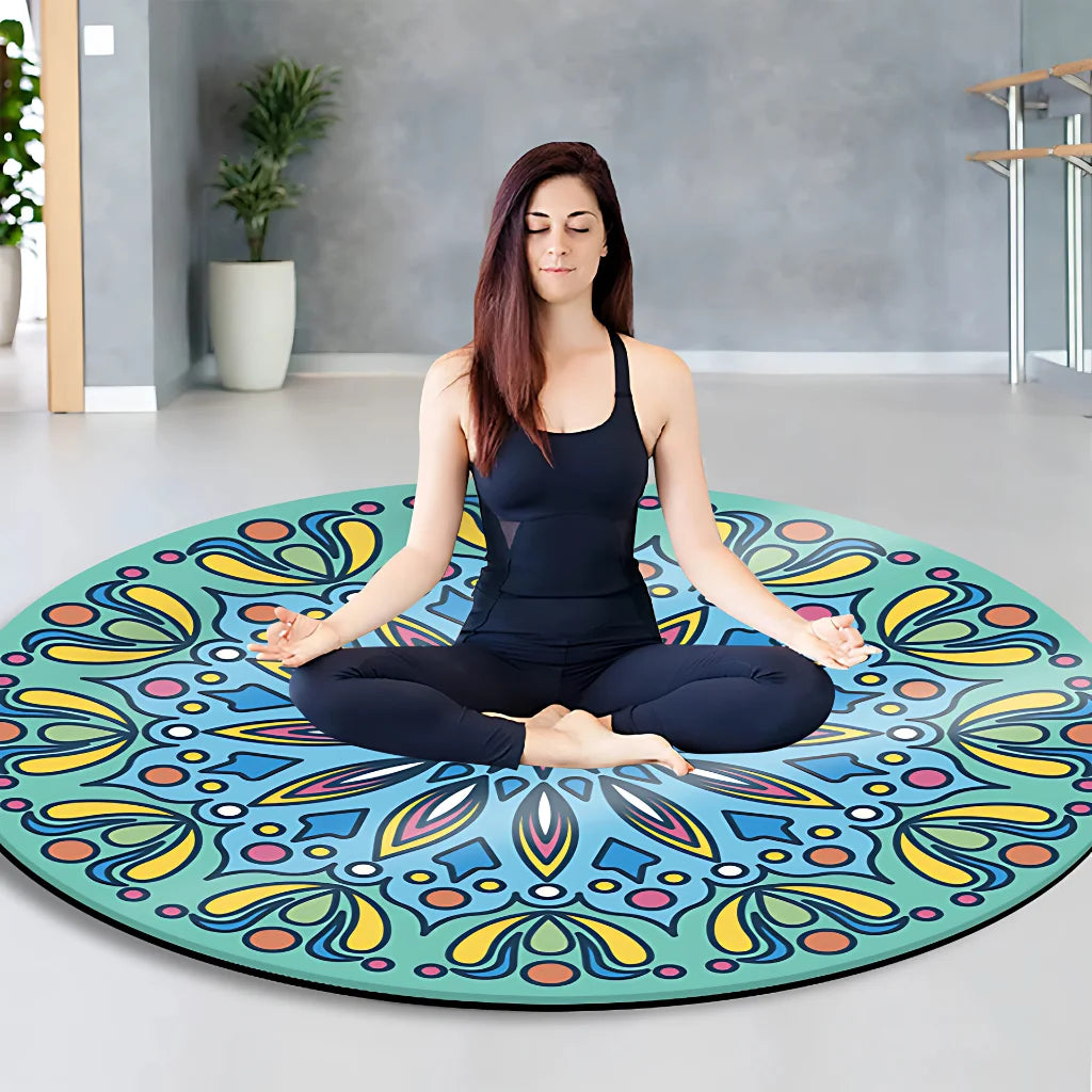 LUXURIOUS NON-SLIP ROUND YOGA MAT WITH MANDALA DESIGN - Style G / 140 x 140 cm - Round Yoga Mats