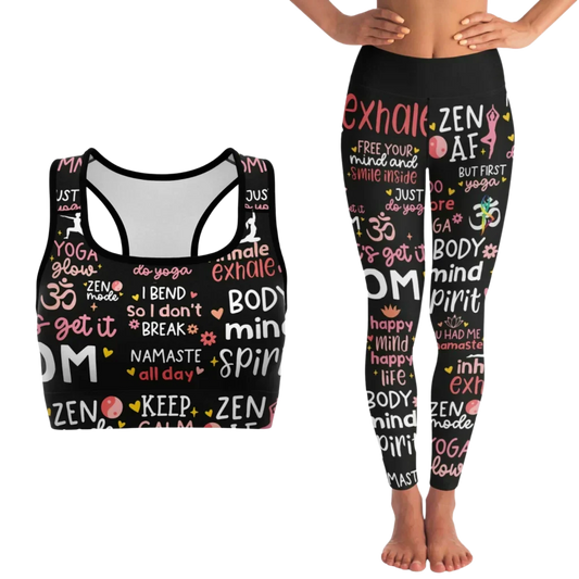 Mantra Print Yoga Bra And Pants Set - XS / XS