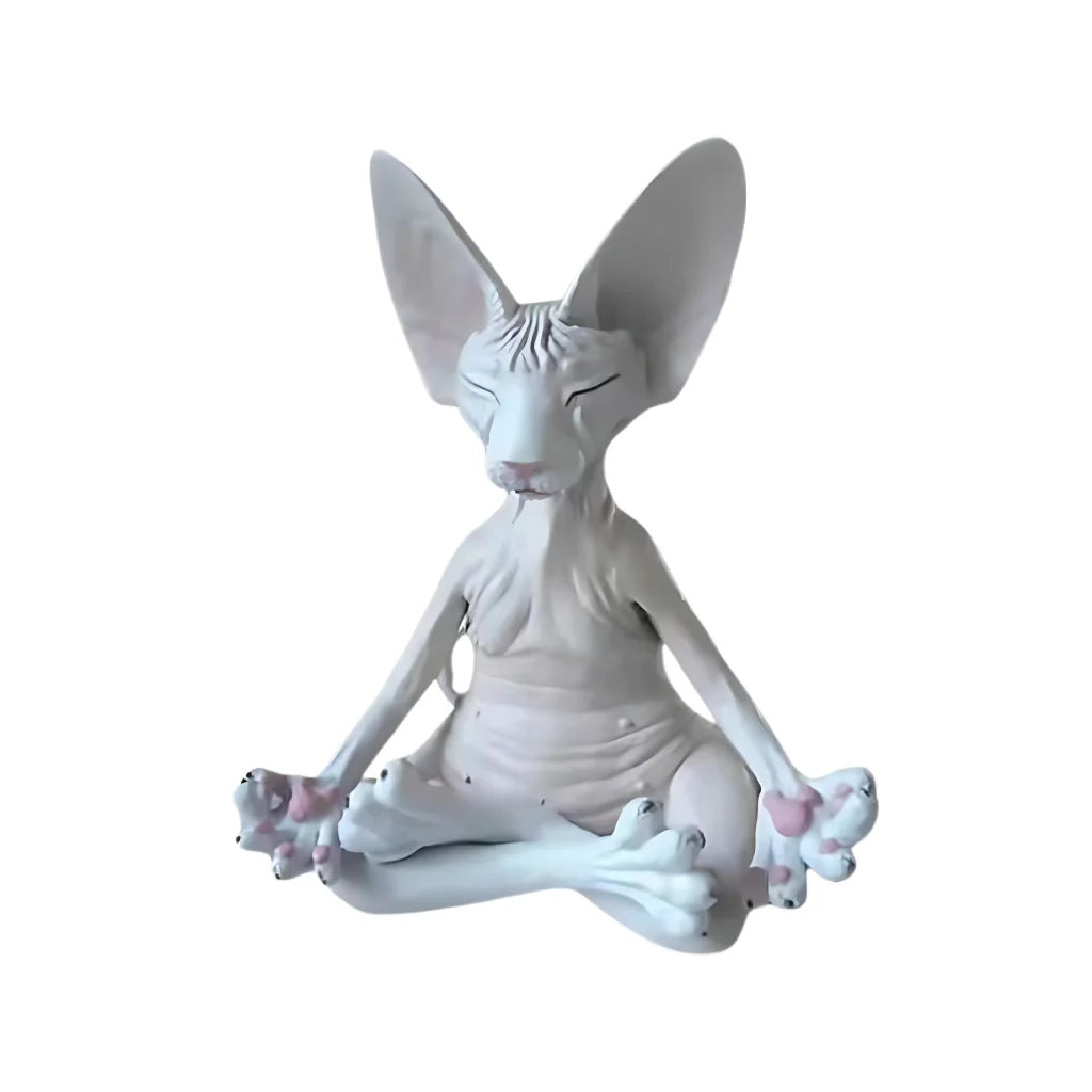 MEDITATION CAT YOGA STATUE FOR PEACEFUL HOME DECOR - White - yoga statue