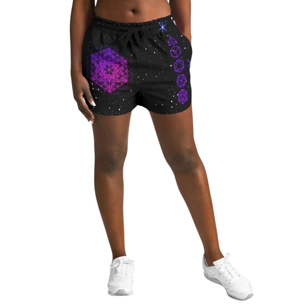 METATRON’S CUBE SACRED GEOMETRY YOGA SHORTS FOR WOMEN!