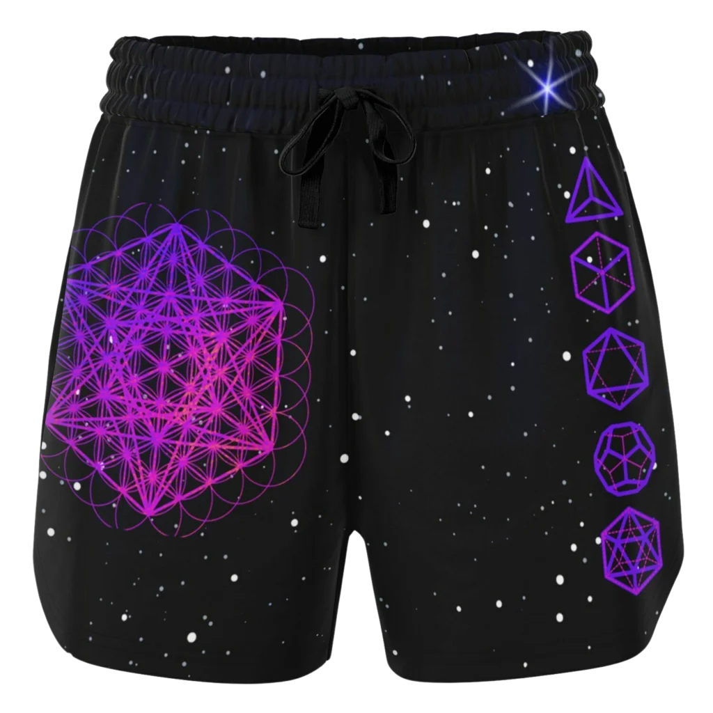 METATRON’S CUBE SACRED GEOMETRY YOGA SHORTS FOR WOMEN!