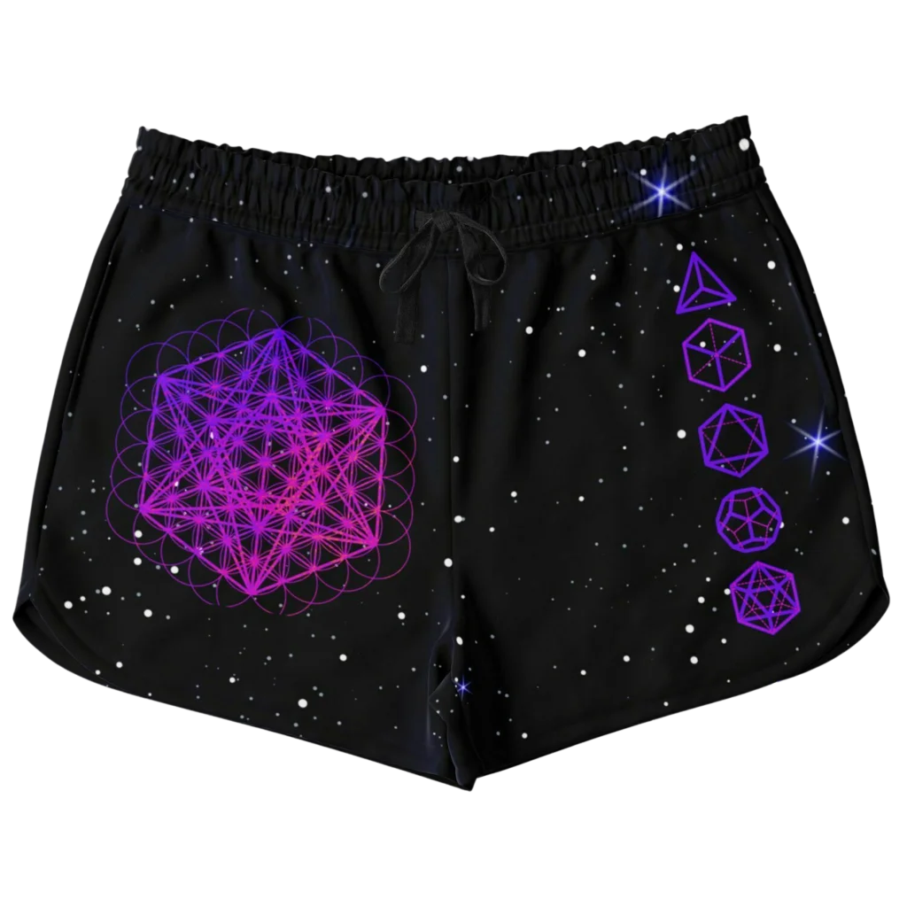 METATRON’S CUBE SACRED GEOMETRY YOGA SHORTS FOR WOMEN!