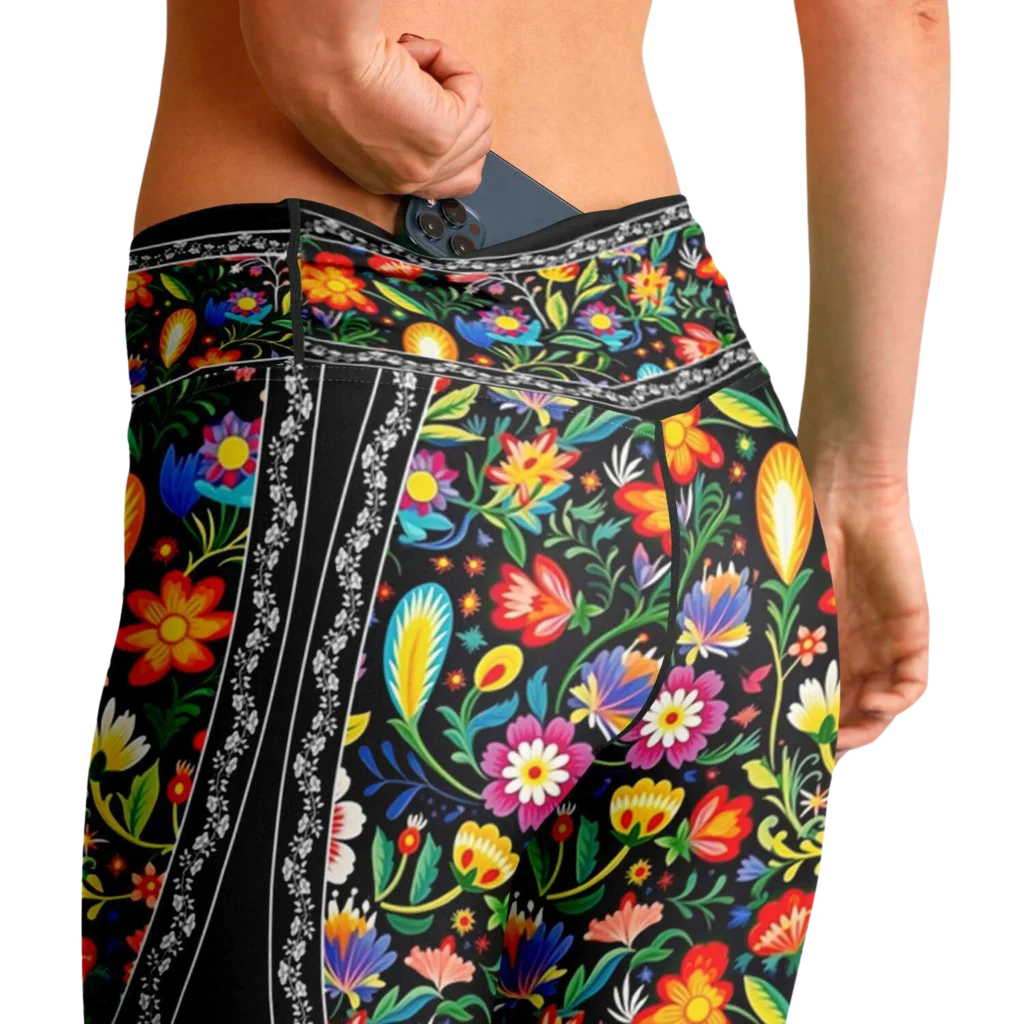 MEXICAN FLORAL FIESTA YOGA FLARE LEGGINGS - Flare Leggings