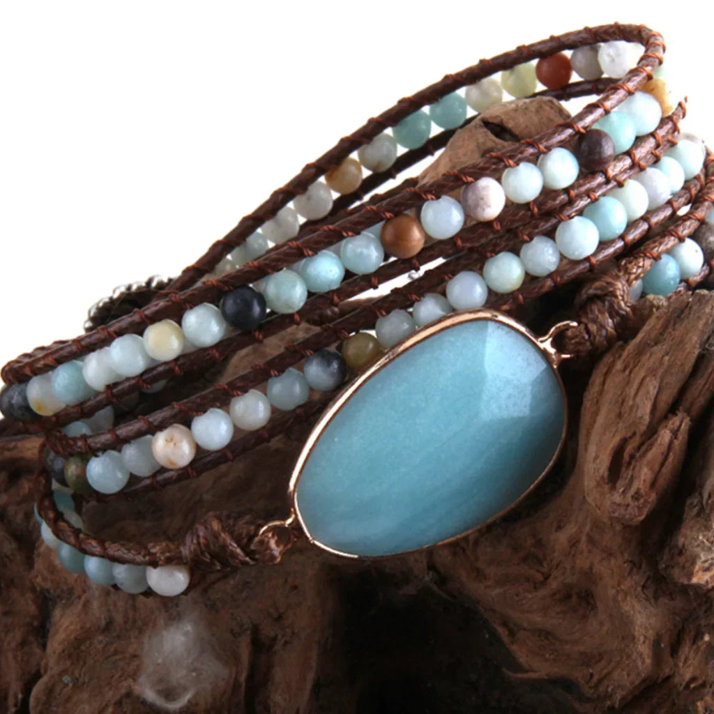 MIXED NATURAL STONES BOHO WRAP BRACELET FOR HEALING ENERGY - Style D - Bracelet