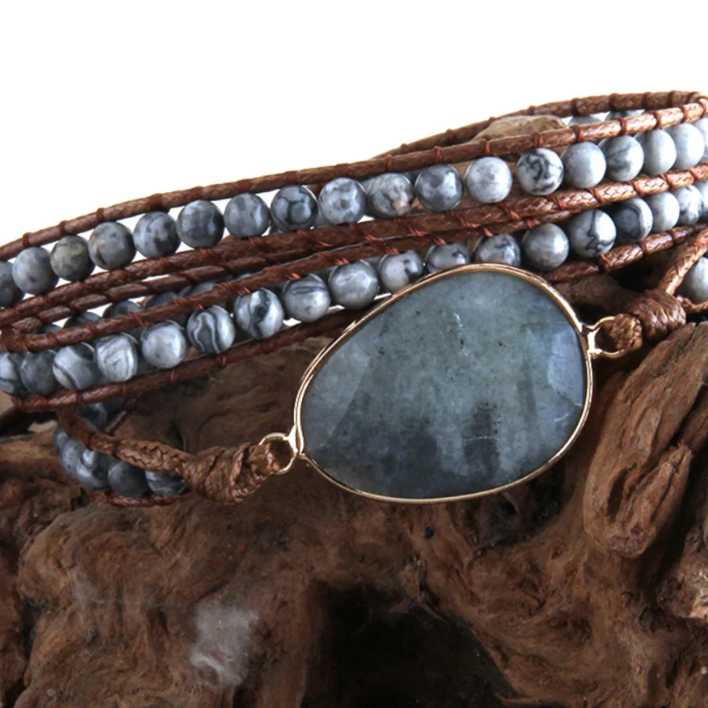 MIXED NATURAL STONES BOHO WRAP BRACELET FOR HEALING ENERGY - Style E - Bracelet