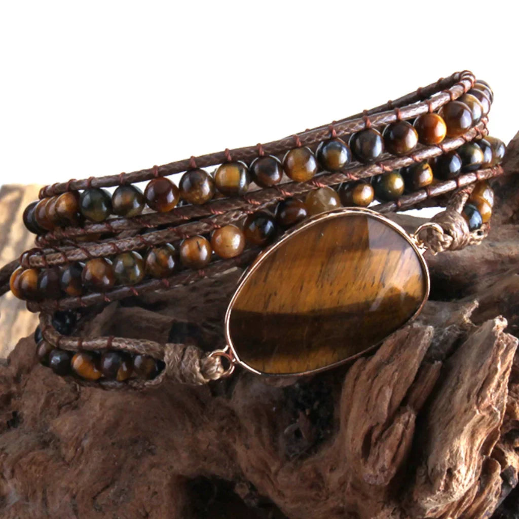 MIXED NATURAL STONES BOHO WRAP BRACELET FOR HEALING ENERGY - Style F - Bracelet