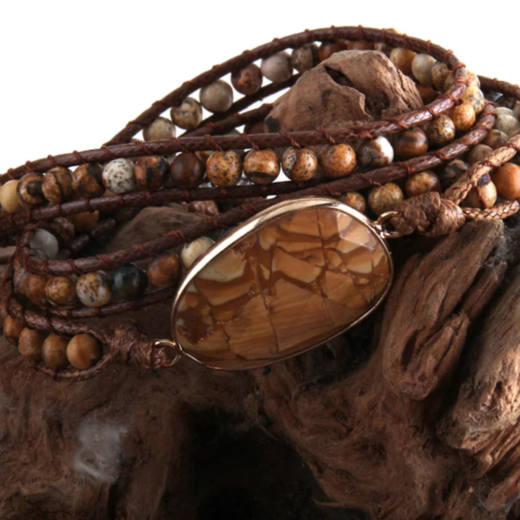 MIXED NATURAL STONES BOHO WRAP BRACELET FOR HEALING ENERGY - Style H - Bracelet