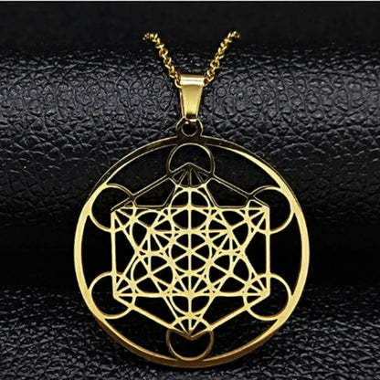 MOON GODDESS TITANIUM BOHO NECKLACE WITH GEOMETRIC PENDANT - Gold - Necklace