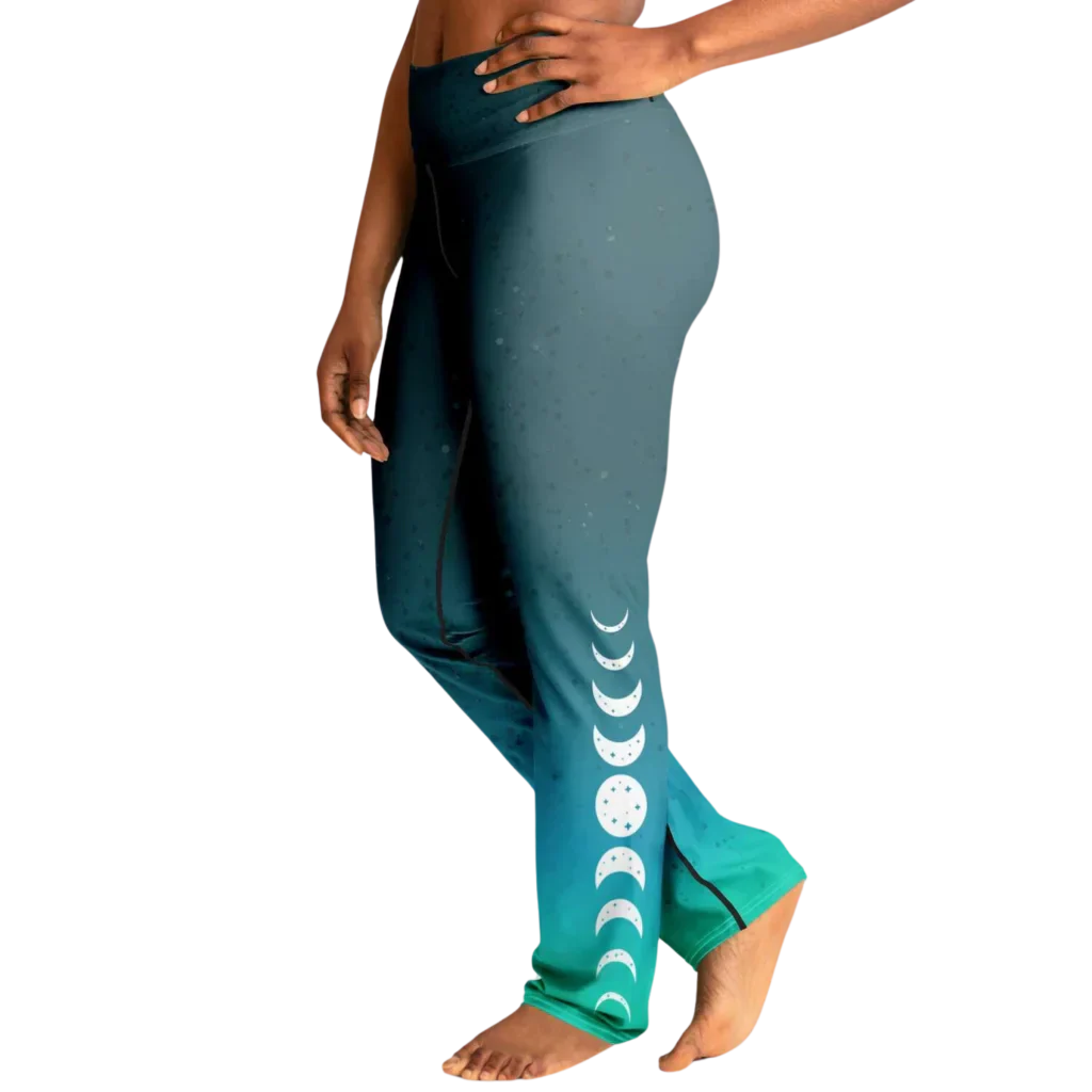 Moon Phase Flare Yoga Leggings In Turquoise Gradient