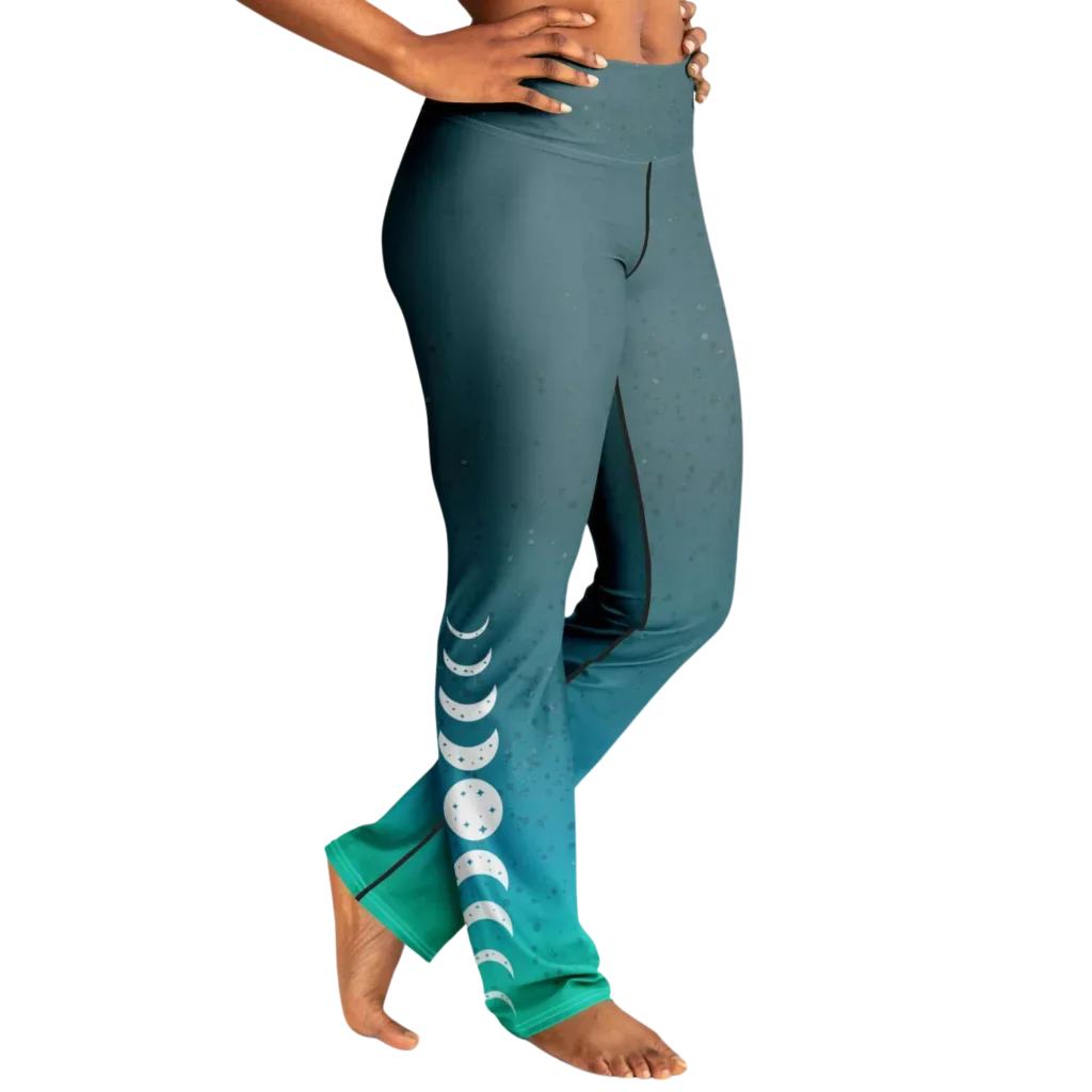 Moon Phase Flare Yoga Leggings In Turquoise Gradient