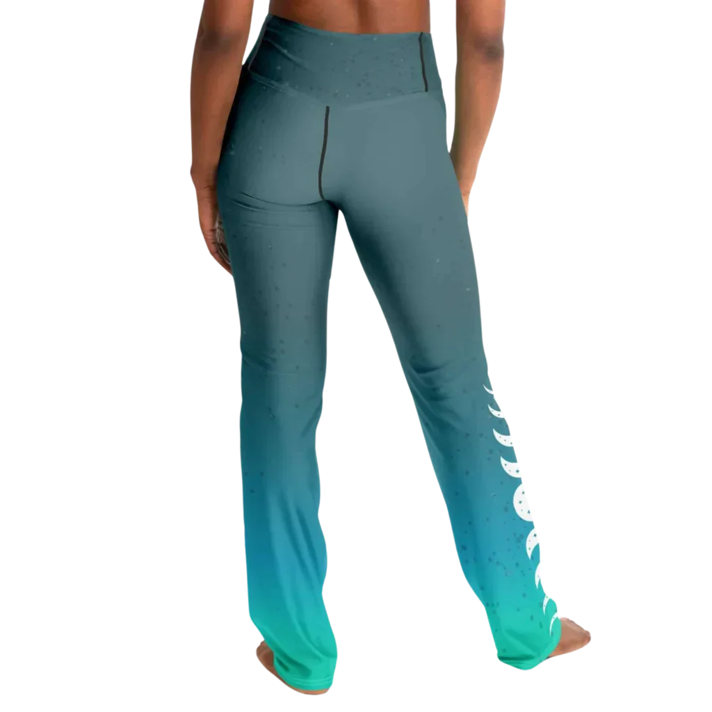 Moon Phase Flare Yoga Leggings In Turquoise Gradient