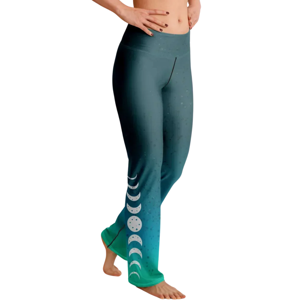 Moon Phase Flare Yoga Leggings In Turquoise Gradient