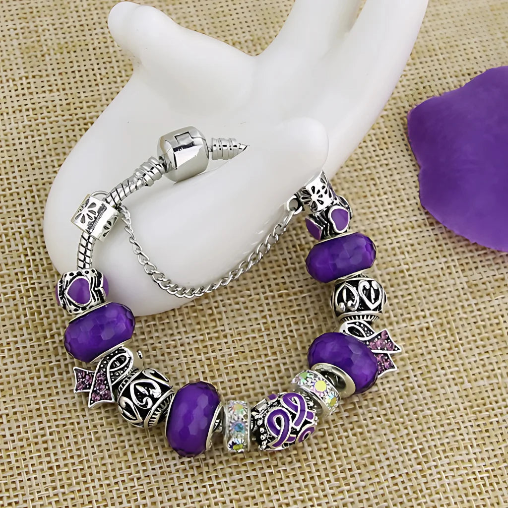 MURANO GLASS BEADED WRAP BRACELET FOR SPIRITUAL ENERGY - Purple18cm - Bracelet