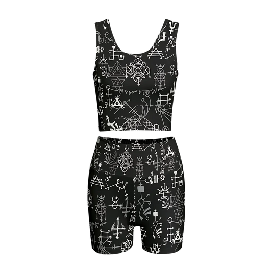 Mystic Alchemy Print Yoga Set Shorts For Women - S