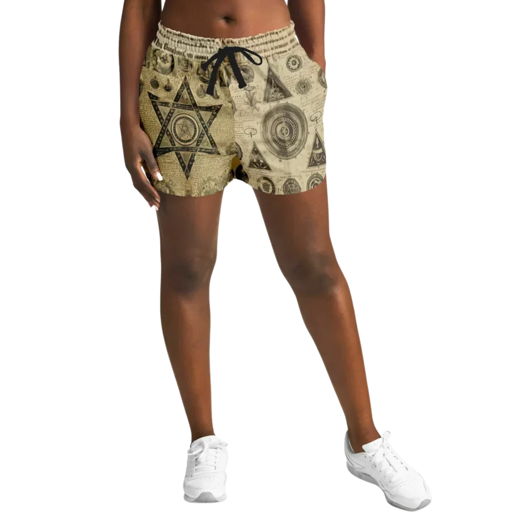 MYSTIC GOTHIC LOOSE YOGA SHORTS WITH POCKETS FOR WOMEN