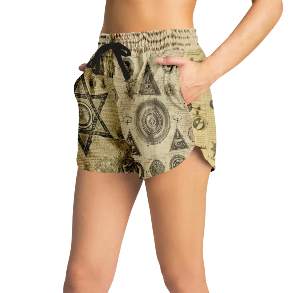 MYSTIC GOTHIC LOOSE YOGA SHORTS WITH POCKETS FOR WOMEN