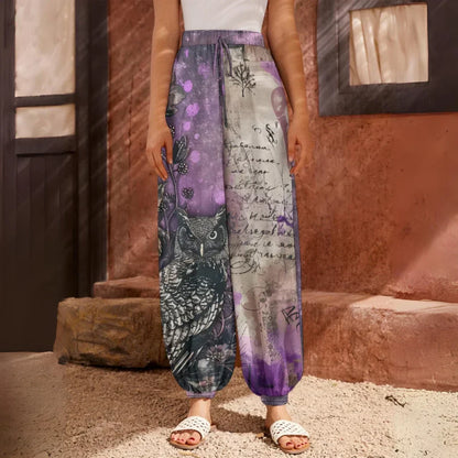 Mystic Owl Womens Harem Trousers in Purple Mist