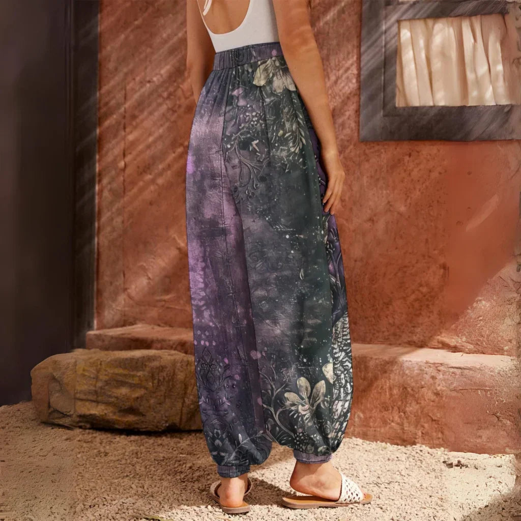 Mystic Owl Womens Harem Trousers in Purple Mist