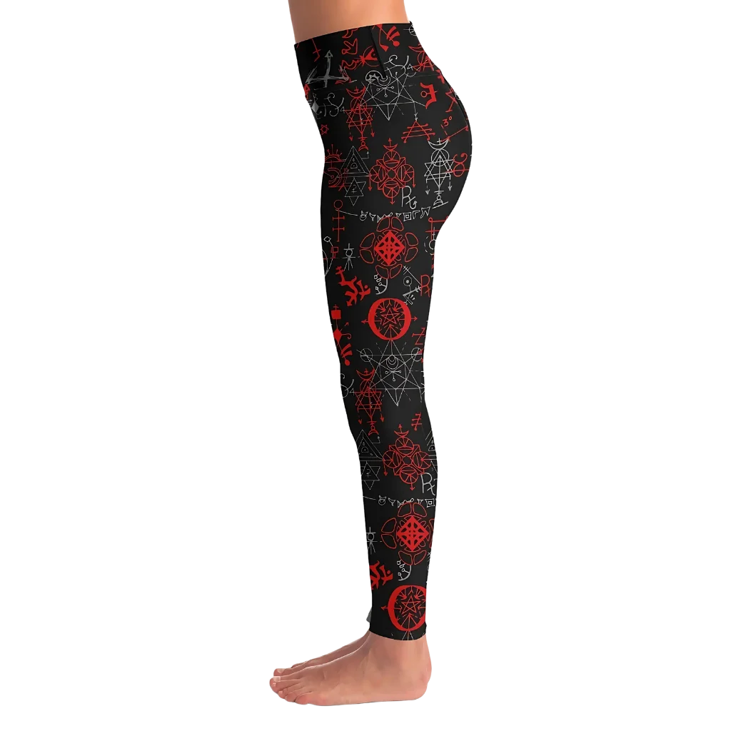 Mystic Print Black Yoga Pants For Women With Sacred Symbols