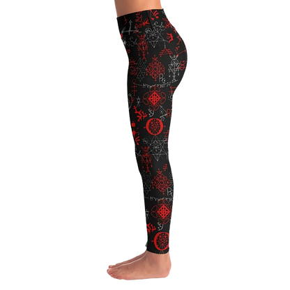 Mystic Print Black Yoga Pants For Women With Sacred Symbols