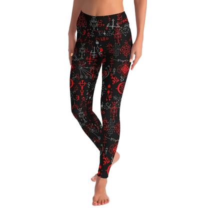 Mystic Print Black Yoga Pants For Women With Sacred Symbols