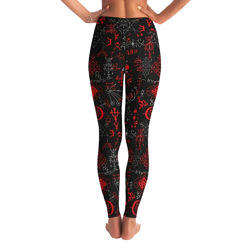 Mystic Print Black Yoga Pants For Women With Sacred Symbols