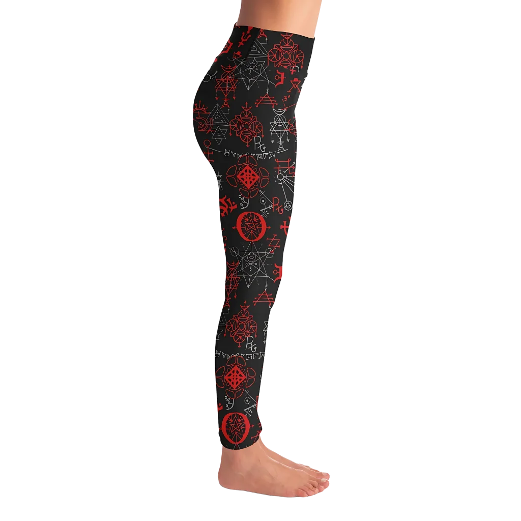 Mystic Print Black Yoga Pants For Women With Sacred Symbols