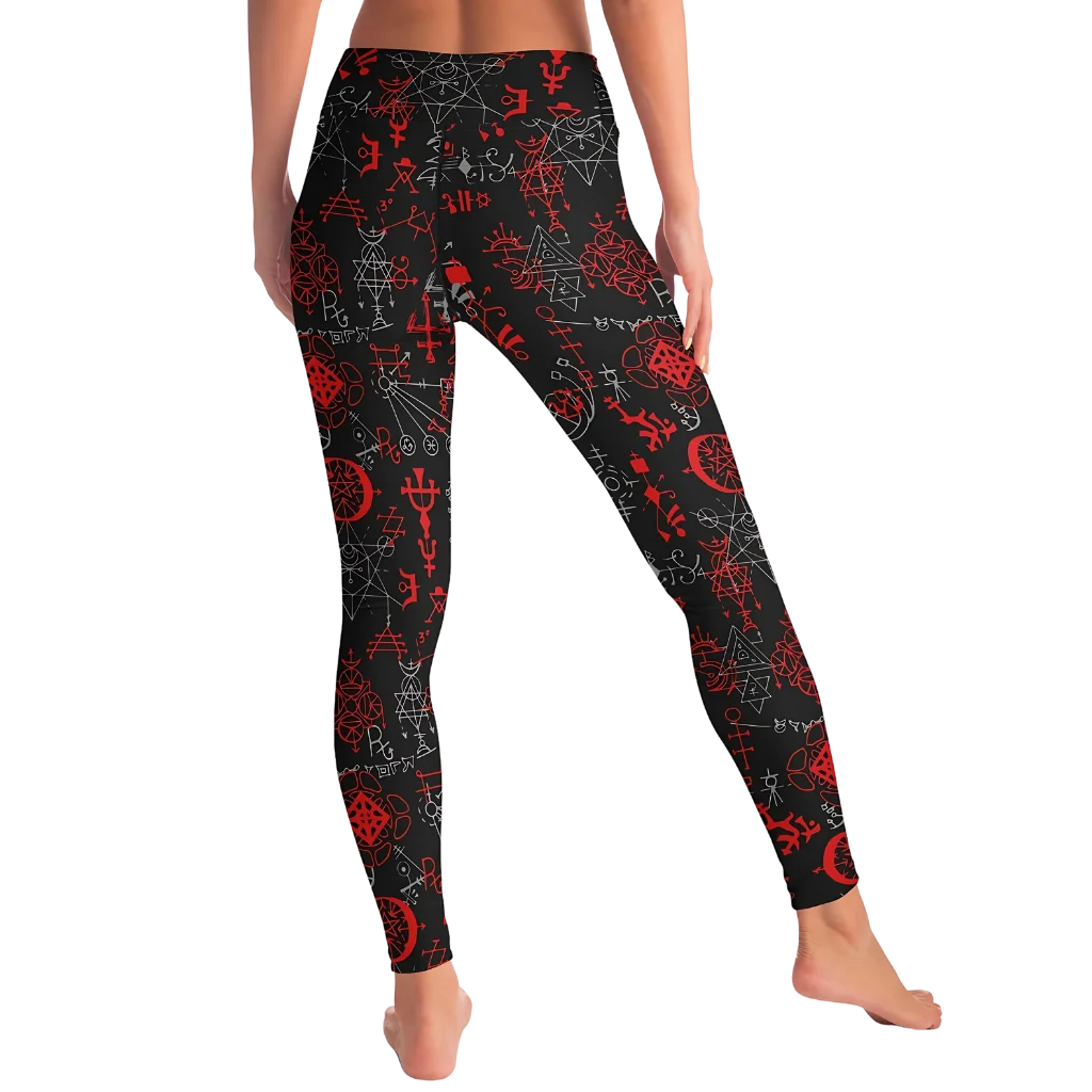 Mystic Print Black Yoga Pants For Women With Sacred Symbols