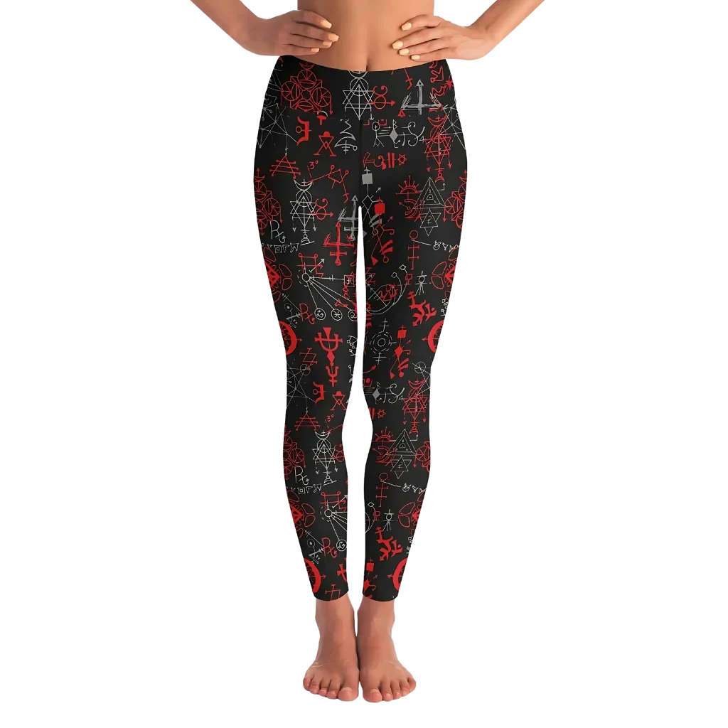 Mystic Print Black Yoga Pants For Women With Sacred Symbols - XS