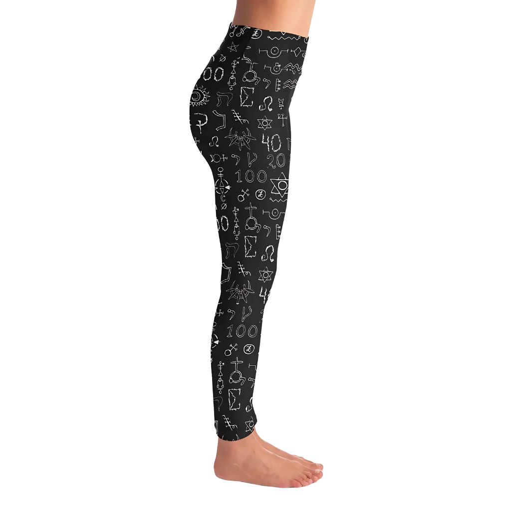 MYSTIC SYMBOLS FEMALE YOGA PANTS – SACRED GEOMETRY DESIGN - Yoga Leggings - AOP