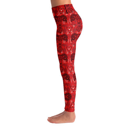 MYSTIC-SYMBOLS RED FEMALE YOGA PANTS WITH POCKET - Yoga Leggings - AOP