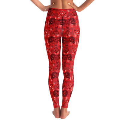 MYSTIC-SYMBOLS RED FEMALE YOGA PANTS WITH POCKET - Yoga Leggings - AOP