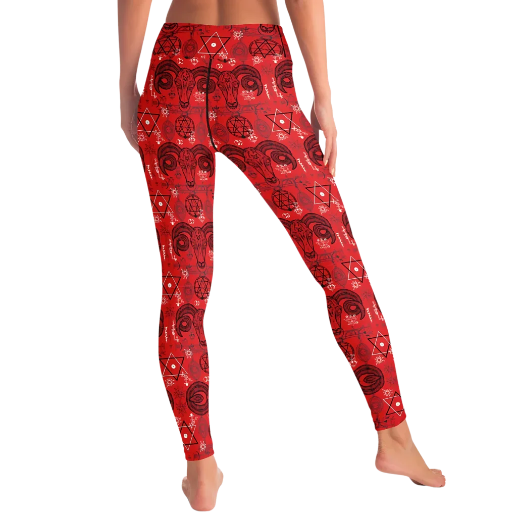 MYSTIC-SYMBOLS RED FEMALE YOGA PANTS WITH POCKET - Yoga Leggings - AOP