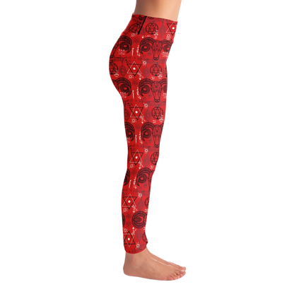 MYSTIC-SYMBOLS RED FEMALE YOGA PANTS WITH POCKET - Yoga Leggings - AOP