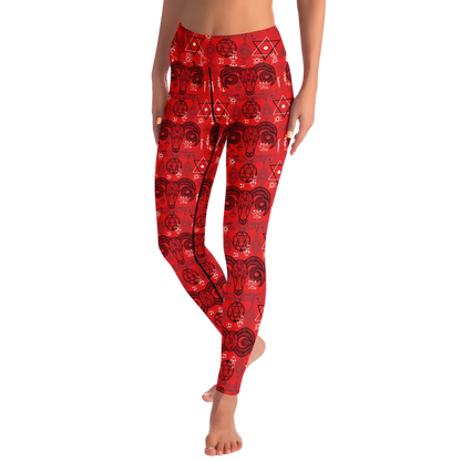 MYSTIC-SYMBOLS RED FEMALE YOGA PANTS WITH POCKET - Yoga Leggings - AOP