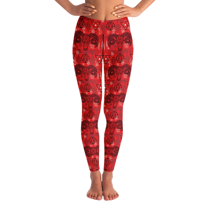 MYSTIC-SYMBOLS RED FEMALE YOGA PANTS WITH POCKET - XS - Yoga Leggings - AOP