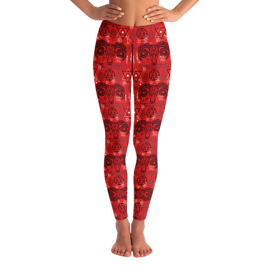 MYSTIC-SYMBOLS RED FEMALE YOGA PANTS WITH POCKET - XS - Yoga Leggings - AOP