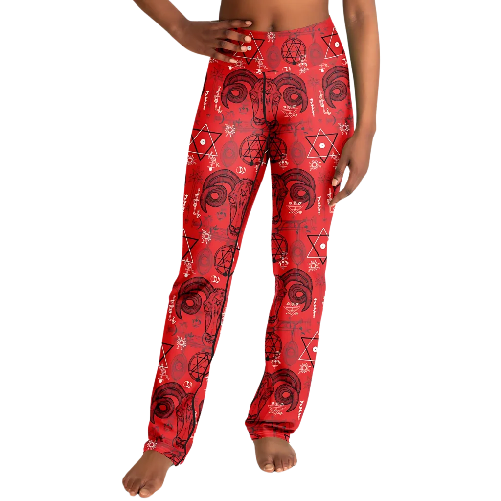 MYSTIC SYMBOLS RED FLARE LEGGINGS - Flare Leggings - AOP