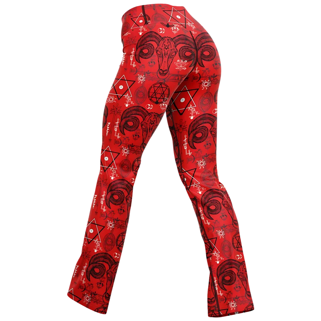 MYSTIC SYMBOLS RED FLARE LEGGINGS - Flare Leggings - AOP