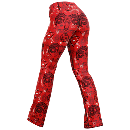 MYSTIC SYMBOLS RED FLARE LEGGINGS - Flare Leggings - AOP