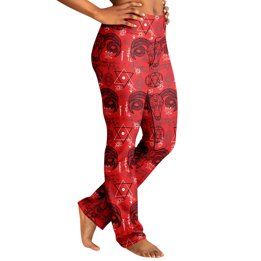 MYSTIC SYMBOLS RED FLARE LEGGINGS - Flare Leggings - AOP