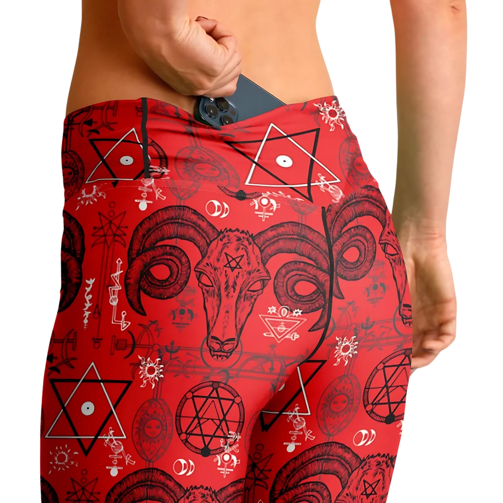 MYSTIC SYMBOLS RED FLARE LEGGINGS - Flare Leggings - AOP