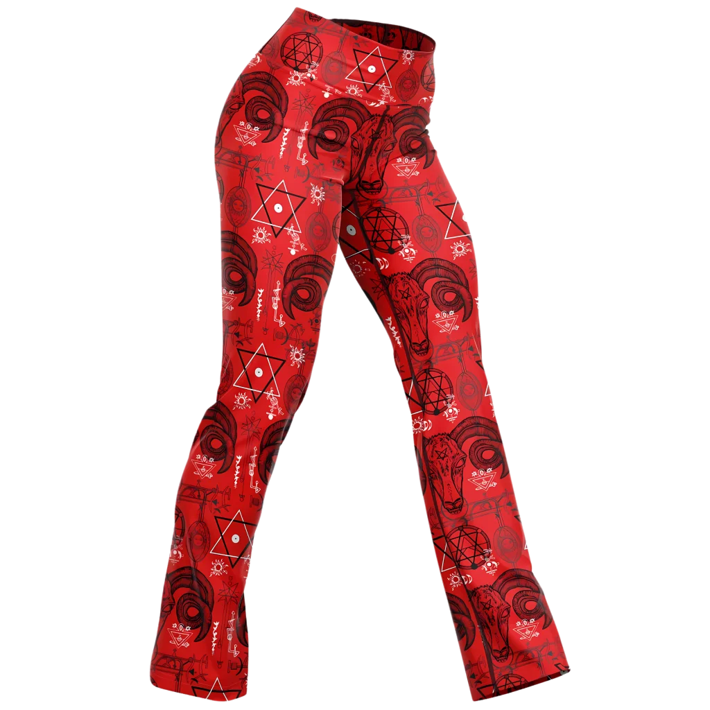 MYSTIC SYMBOLS RED FLARE LEGGINGS - XS - Flare Leggings