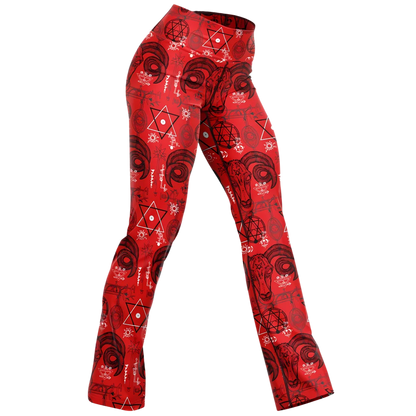 MYSTIC SYMBOLS RED FLARE LEGGINGS - XS - Flare Leggings